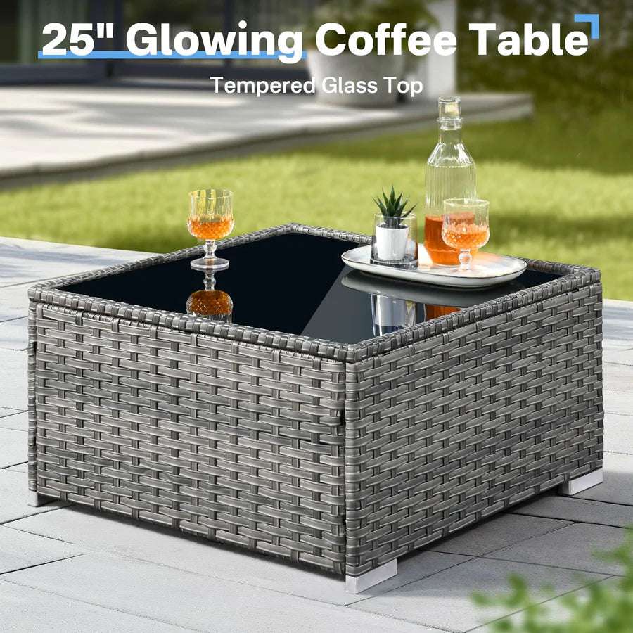 Outdoor 9 Piece Coversation Set with Swivel Rocking Chair,Sectional Patio Furniture Set with All-Weather Wicker Sofa
