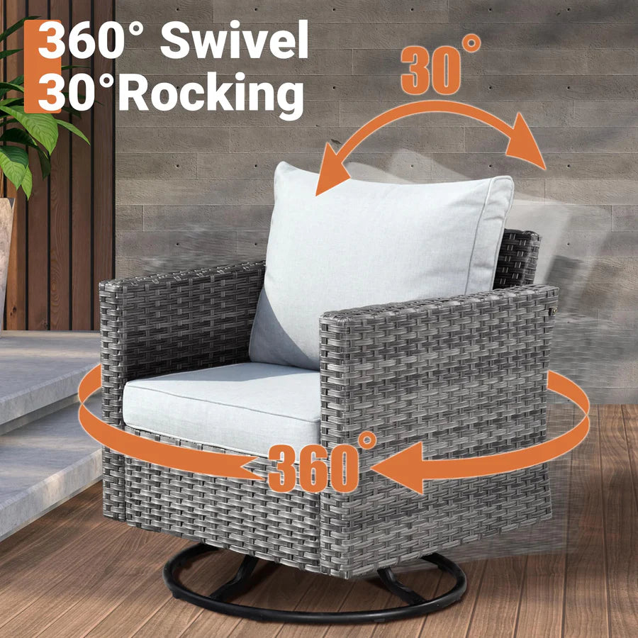 Outdoor 9 Piece Coversation Set with Swivel Rocking Chair,Sectional Patio Furniture Set with All-Weather Wicker Sofa