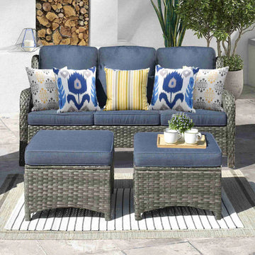 Outdoor Couch 3-Piece with Ottoman Kenard Curved Handrest