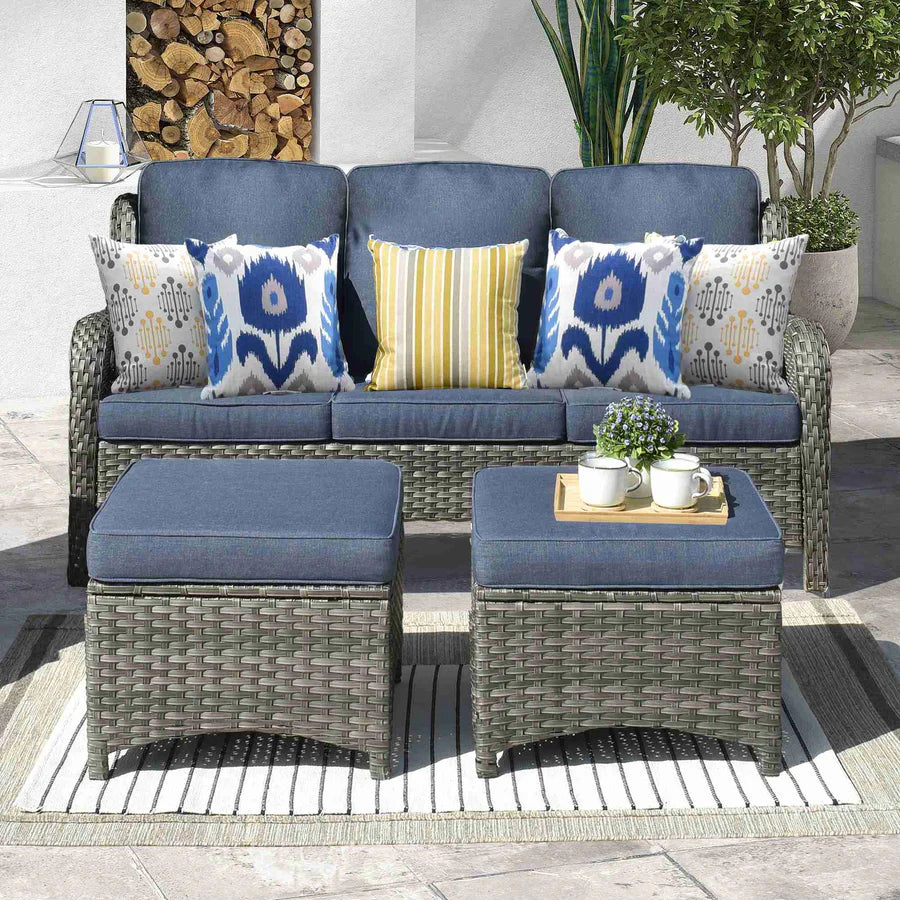 Outdoor Couch 3-Piece with Ottoman Kenard Curved Handrest