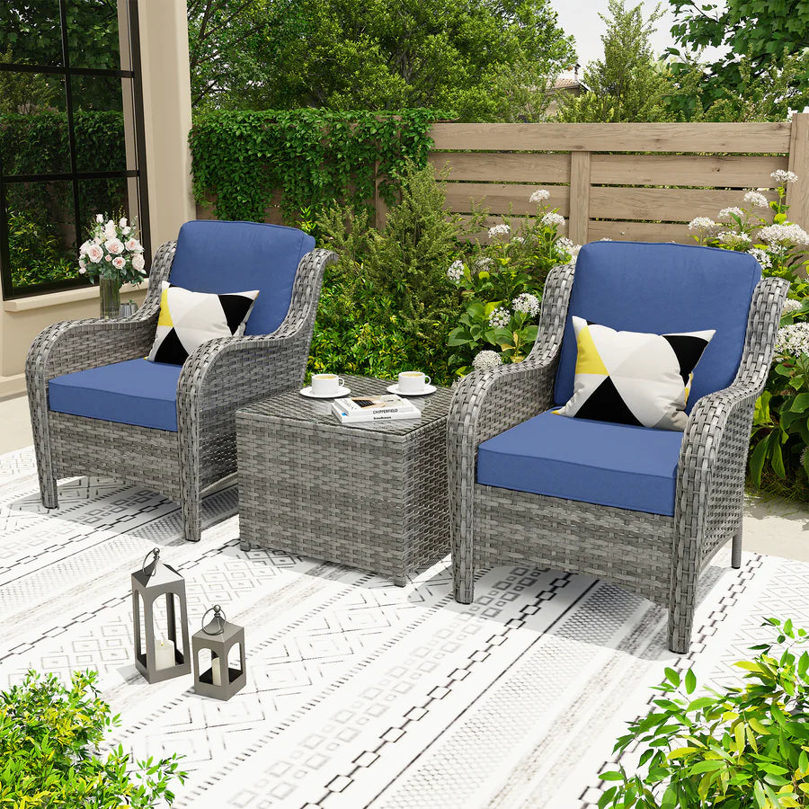Outdoor Furniture 3-Piece with Table Kenard Curved Handrest