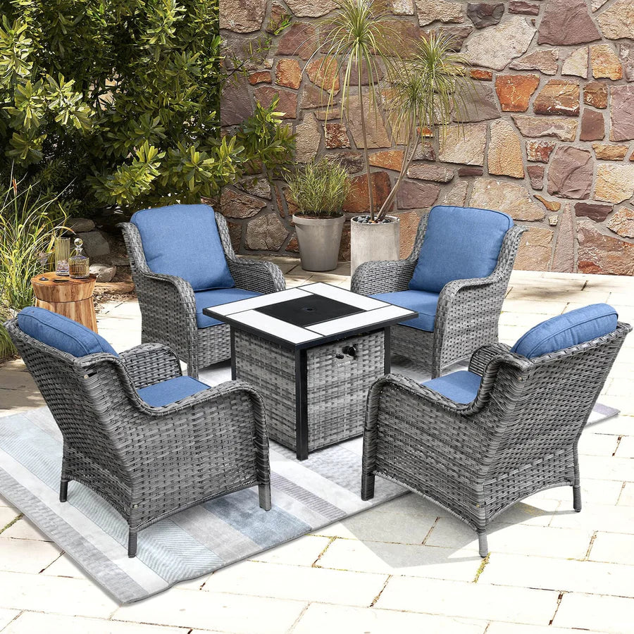 Outdoor Furniture 5-Piece with 30'' Fire Pit Table and Kenard Chairs