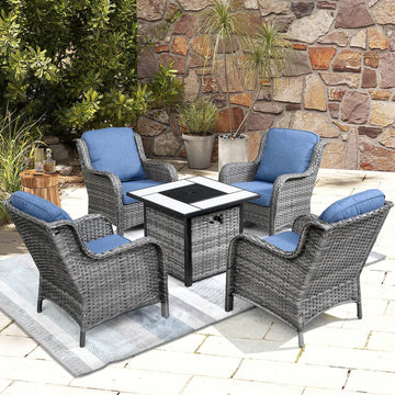 Outdoor Furniture 5-Piece with 30'' Fire Pit Table and Kenard Chairs