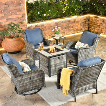 Outdoor Furniture 6-Piece with 30'' Fire Pit Table and Kenard 2 Rocking Chairs