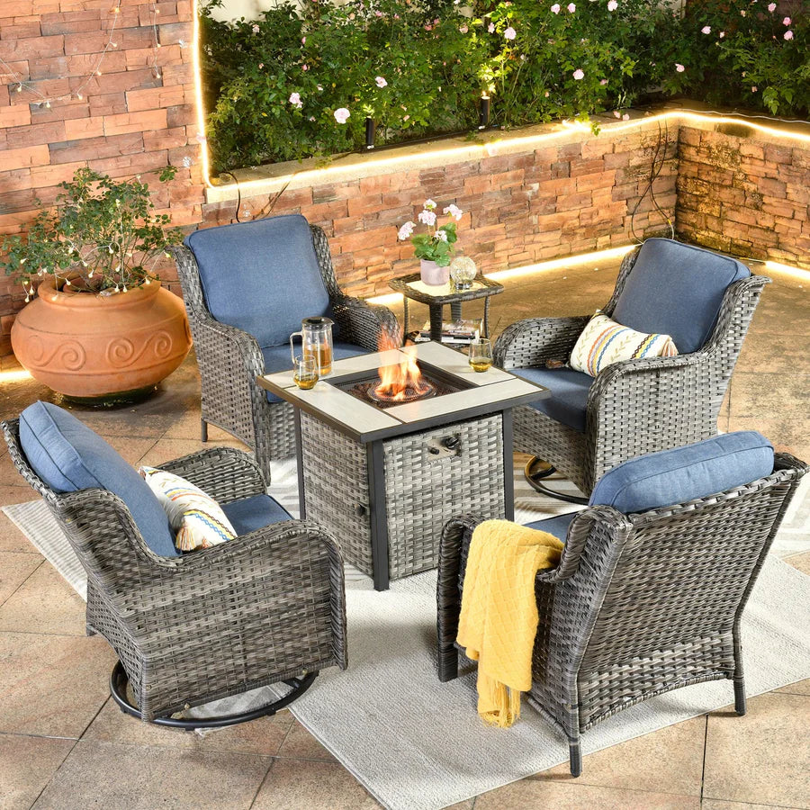 Outdoor Furniture 6-Piece with 30'' Fire Pit Table and Kenard 2 Rocking Chairs