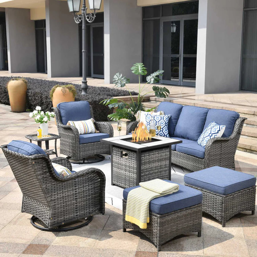 Outdoor Furniture 7-Piece with 30'' Fire Pit Table and Kenard 2 Rocking Chairs