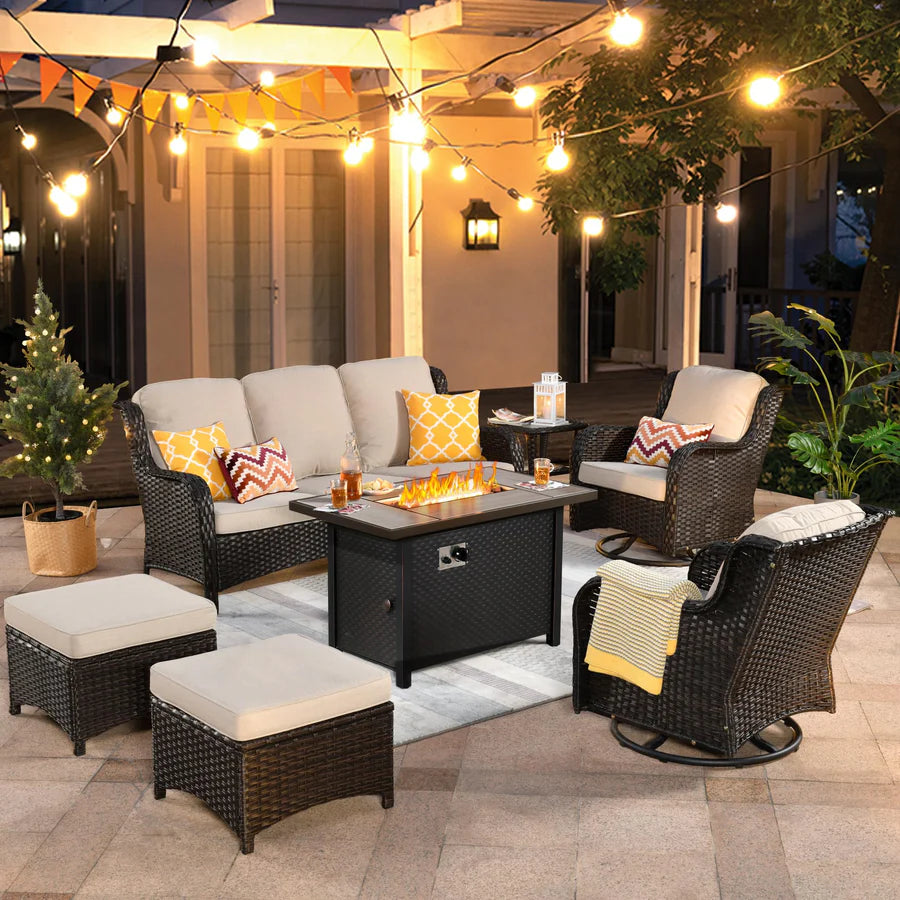 Outdoor Furniture 7-Piece with 42'' Fire Pit Table and Kenard 2 Rocking Chairs