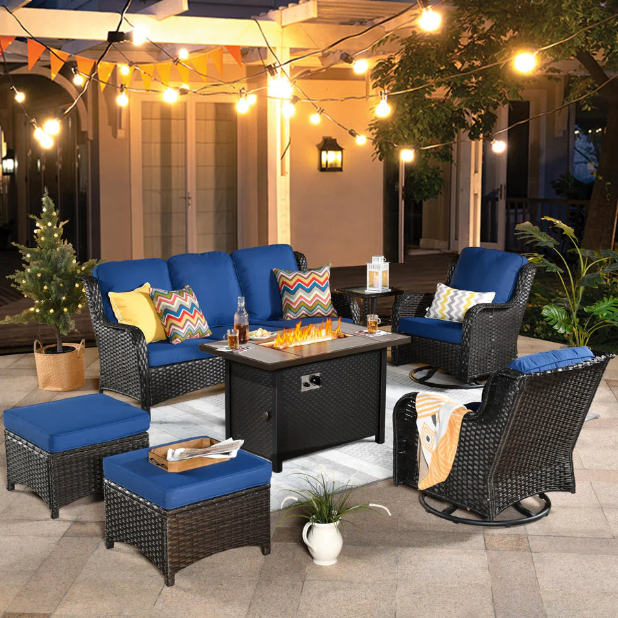 Outdoor Furniture 7-Piece with 42'' Fire Pit Table and Kenard 2 Rocking Chairs