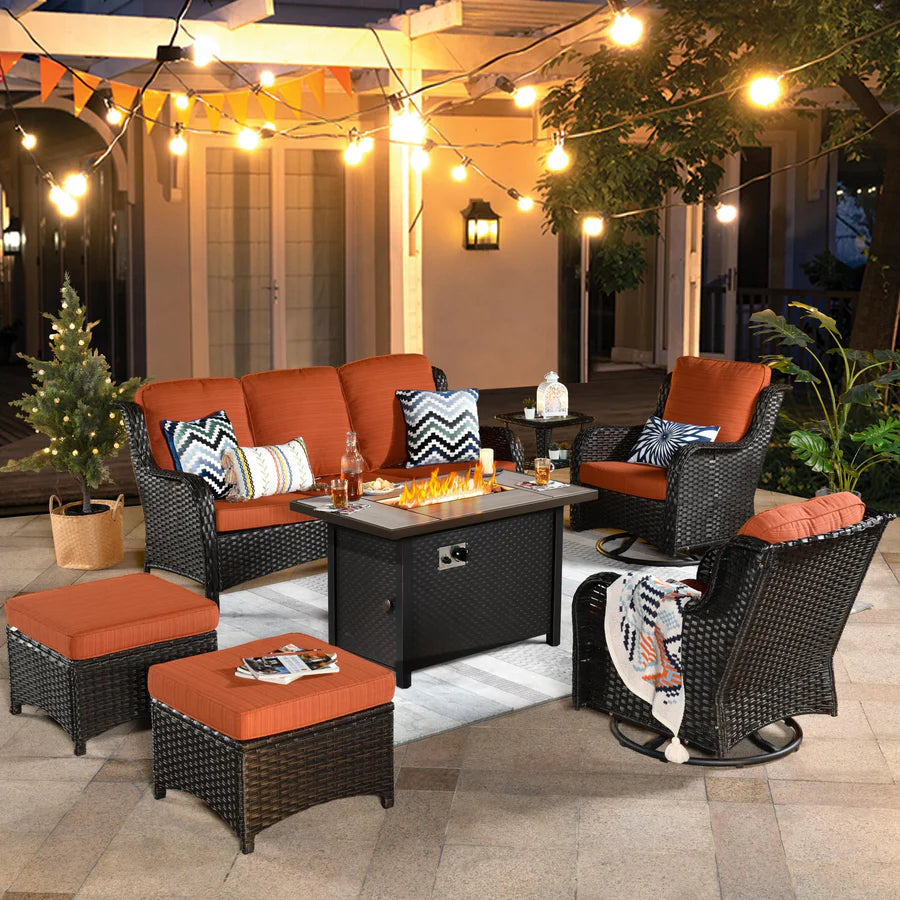 Outdoor Furniture 7-Piece with 42'' Fire Pit Table and Kenard 2 Rocking Chairs