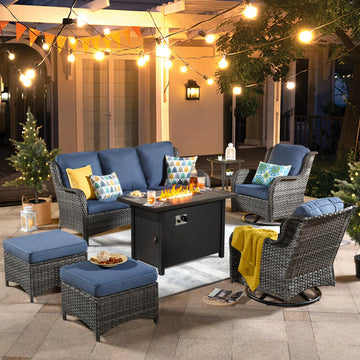 Outdoor Furniture 7-Piece with 42'' Fire Pit Table and Kenard 2 Rocking Chairs