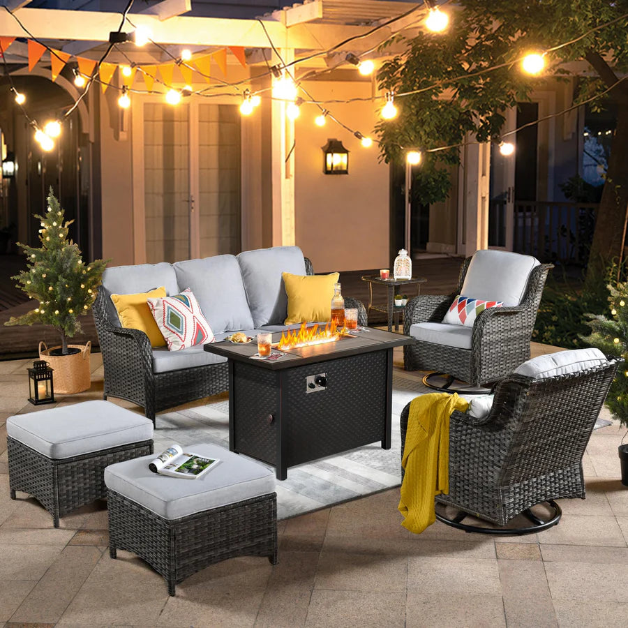Outdoor Furniture 7-Piece with 42'' Fire Pit Table and Kenard 2 Rocking Chairs