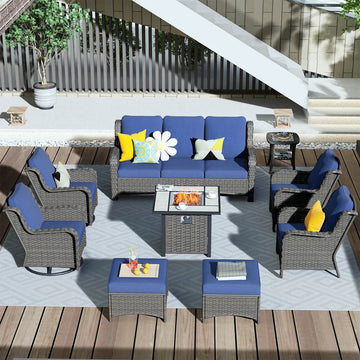 Outdoor Furniture 9-Piece with 30'' Fire Pit Table and Kenard 2 Rocking Chairs