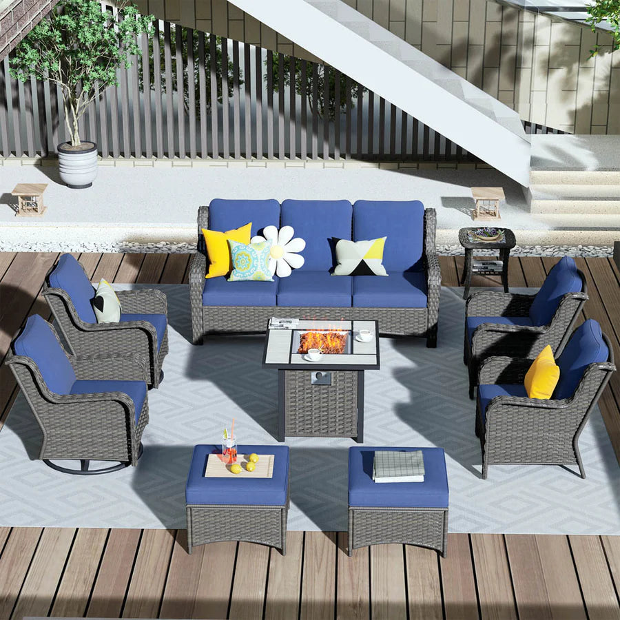 Outdoor Furniture 9-Piece with 30'' Fire Pit Table and Kenard 2 Rocking Chairs