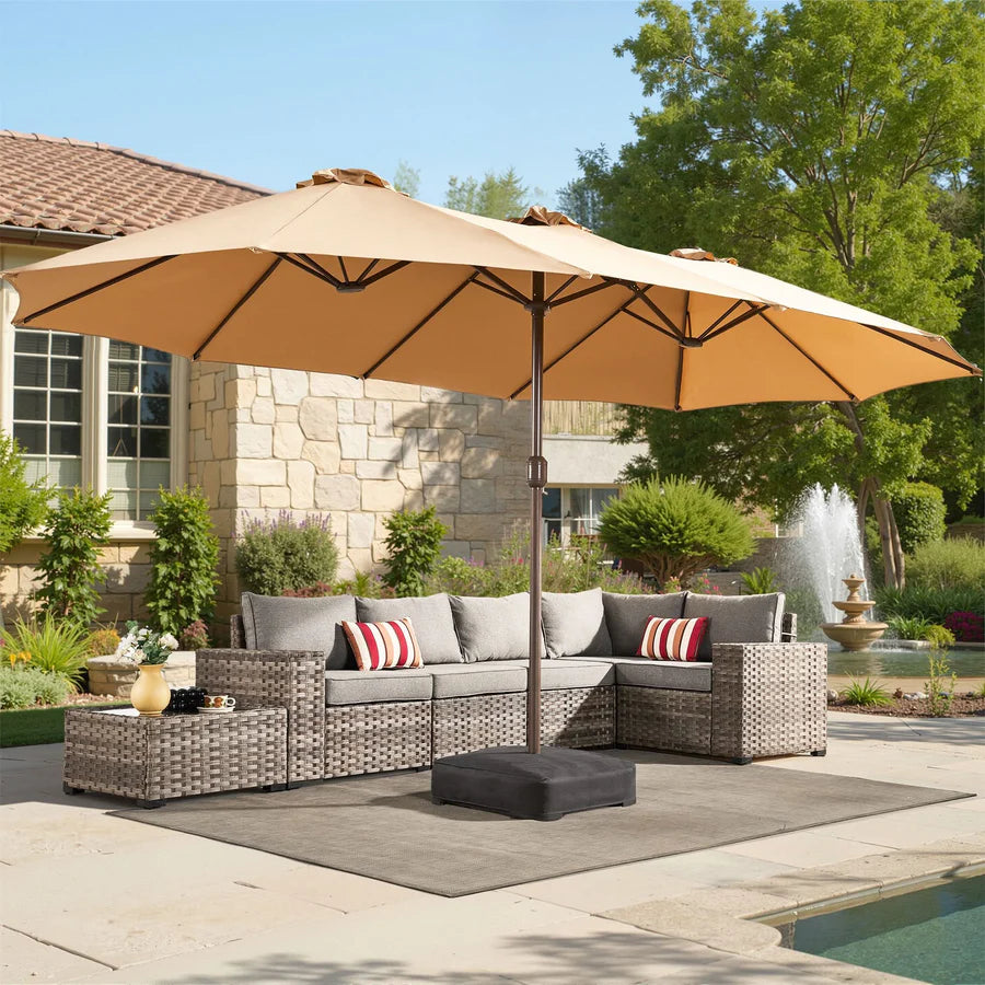 Outdoor Patio Umbrella – Double-Sided Rectangular Market Umbrella with Base
