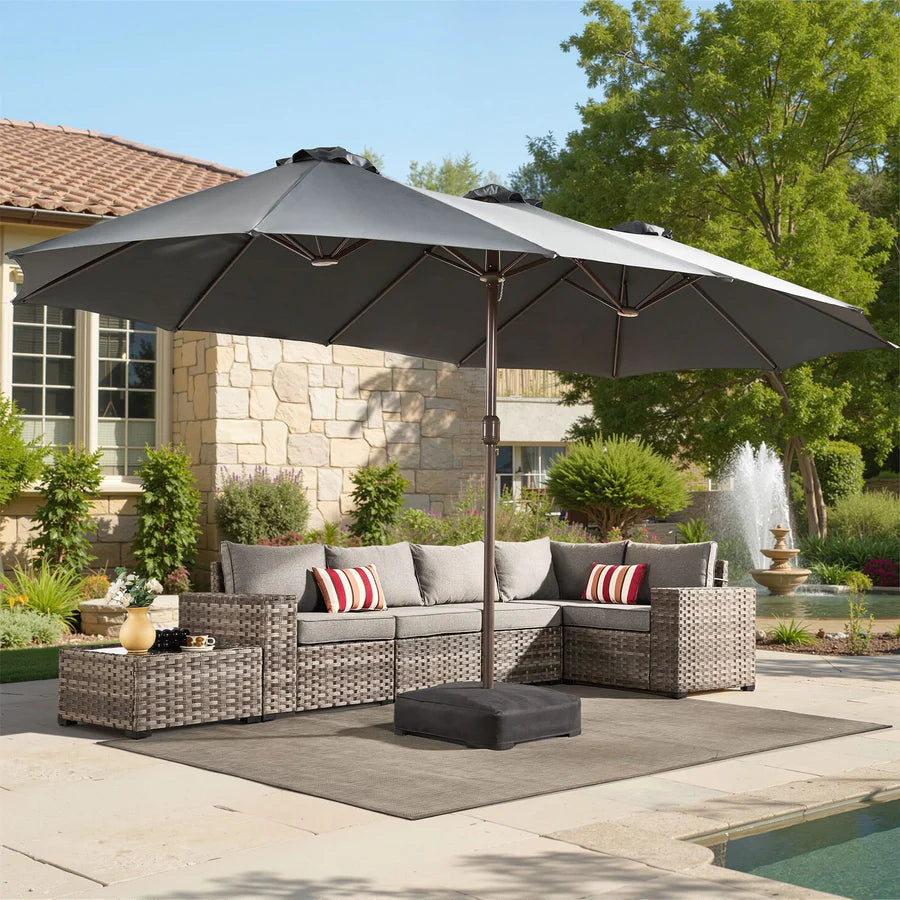 Outdoor Patio Umbrella – Double-Sided Rectangular Market Umbrella with Base