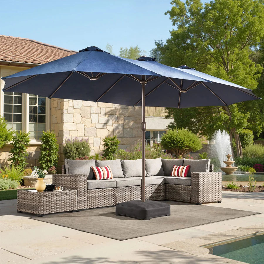 Outdoor Patio Umbrella – Double-Sided Rectangular Market Umbrella with Base
