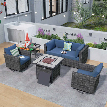 Outdoor Sectional Furniture 6-Piece with Rocking Chair and 30'' Fire Pit Table
