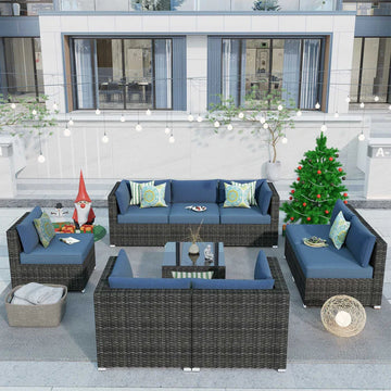 Outdoor Sectional Furniture 9-Piece with Cushions and Table