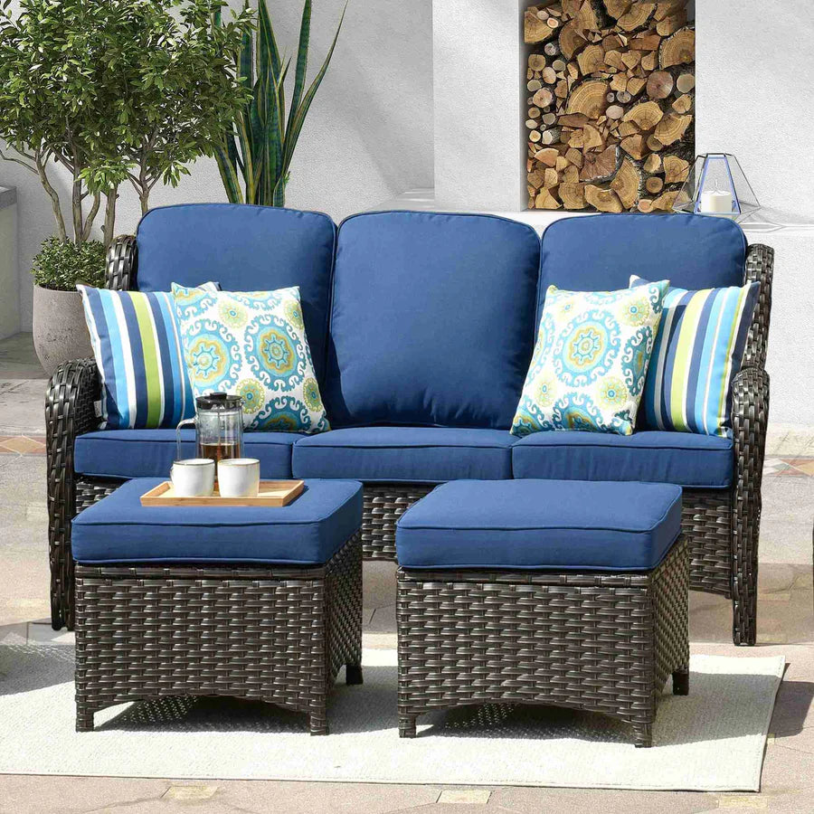 Outdoor Couch 3-Piece with Ottoman Kenard Curved Handrest