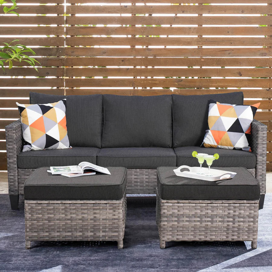 Outdoor Couch New Vultros 3-Piece High Back with Ottoman