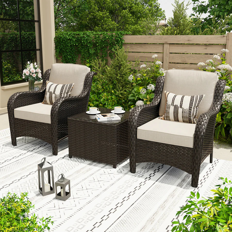 Outdoor Furniture 3-Piece with Table Kenard Curved Handrest
