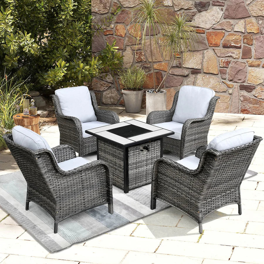 Outdoor Furniture 5-Piece with 30'' Fire Pit Table and Kenard Chairs