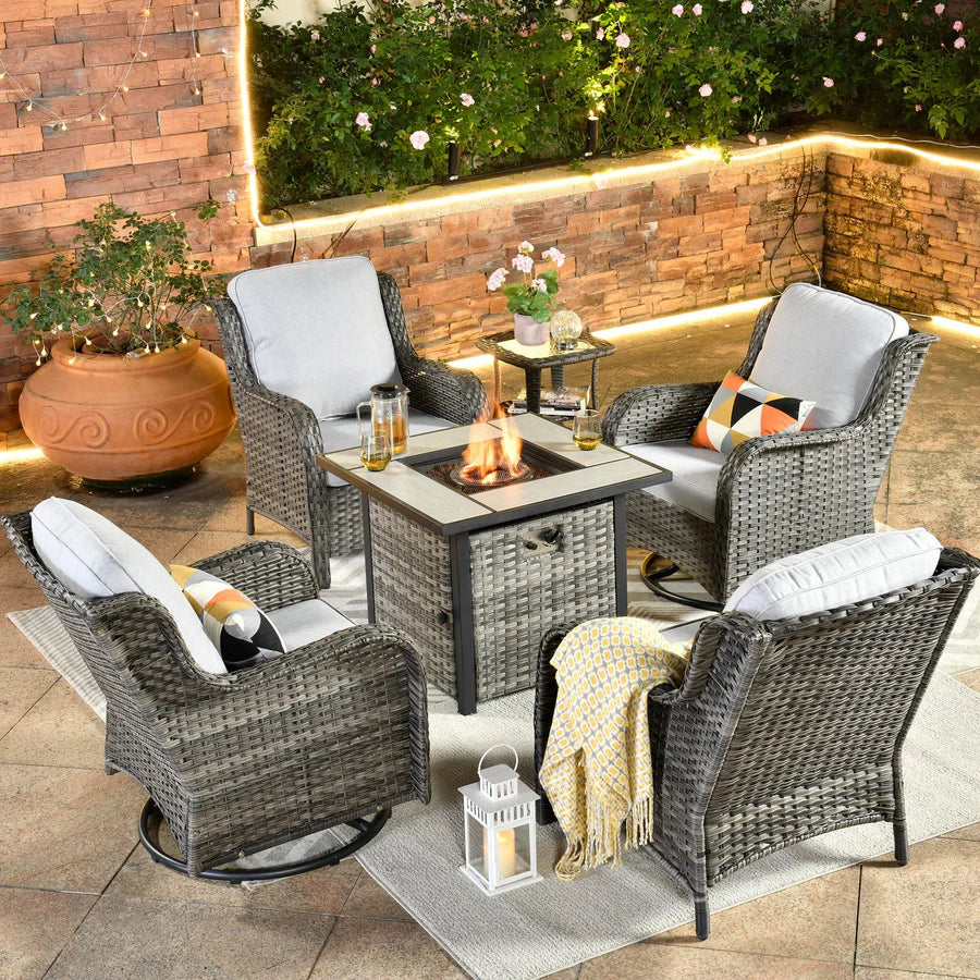 Outdoor Furniture 6-Piece with 30'' Fire Pit Table and Kenard 2 Rocking Chairs