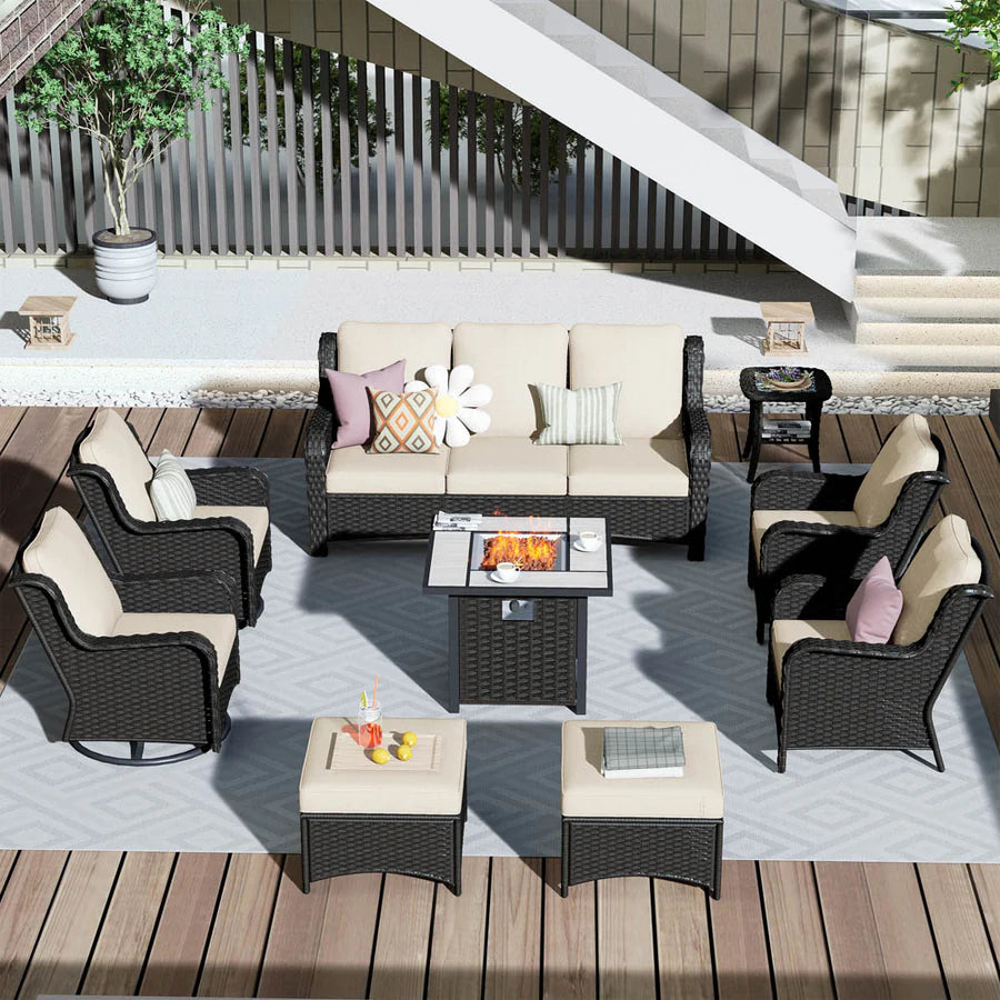 Outdoor Furniture 9-Piece with 30'' Fire Pit Table and Kenard 2 Rocking Chairs