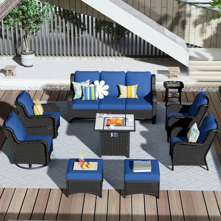 Outdoor Furniture 9-Piece with 30'' Fire Pit Table and Kenard 2 Rocking Chairs