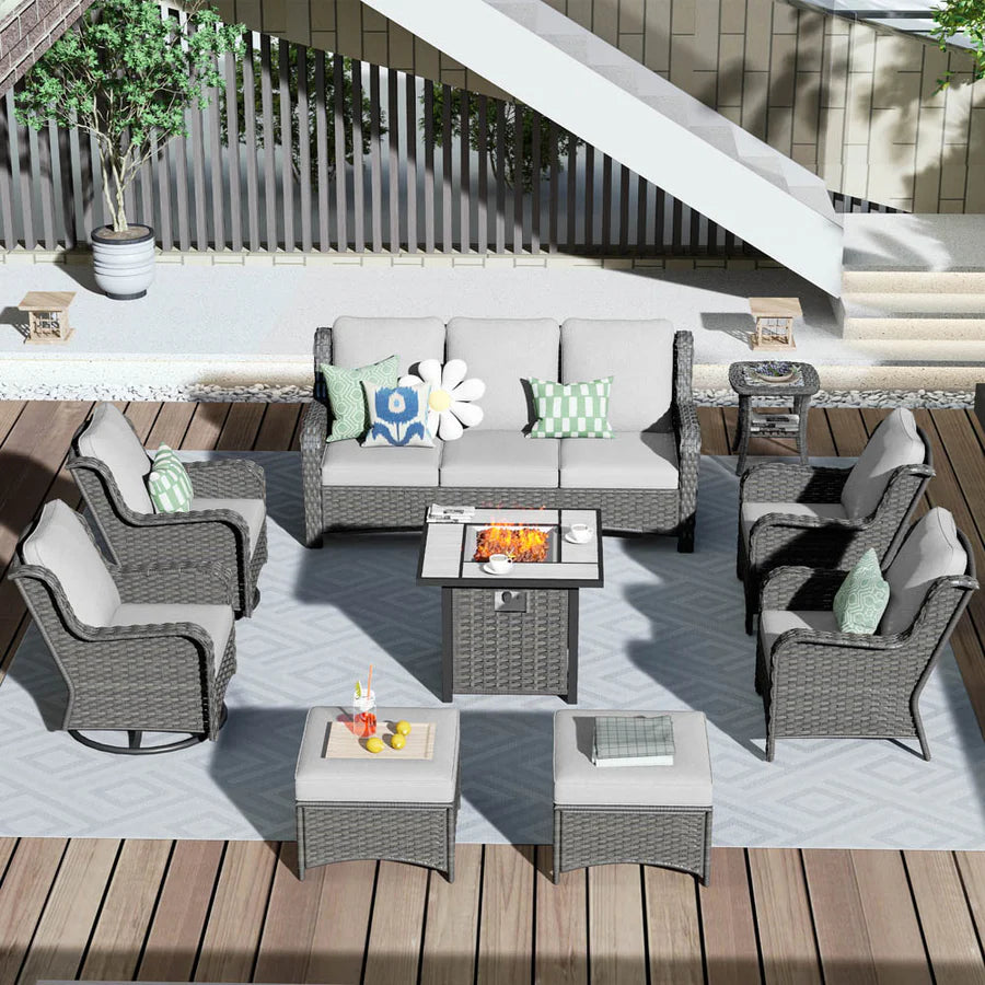 Outdoor Furniture 9-Piece with 30'' Fire Pit Table and Kenard 2 Rocking Chairs