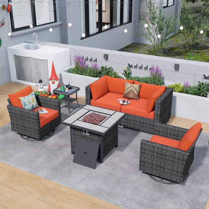 Outdoor Sectional Furniture 6-Piece with Rocking Chair and 30'' Fire Pit Table