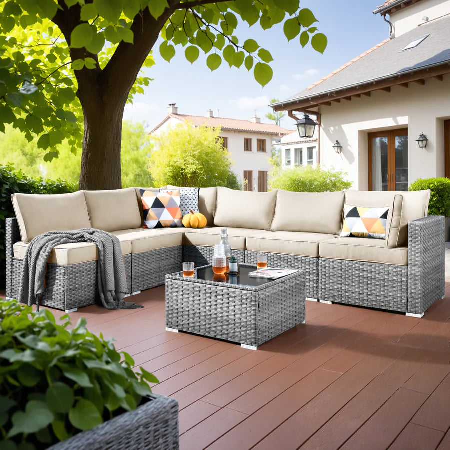 utdoor Sectional Furniture 7-Piece with Cushions and Table