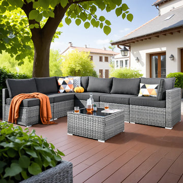 utdoor Sectional Furniture 7-Piece with Cushions and Table