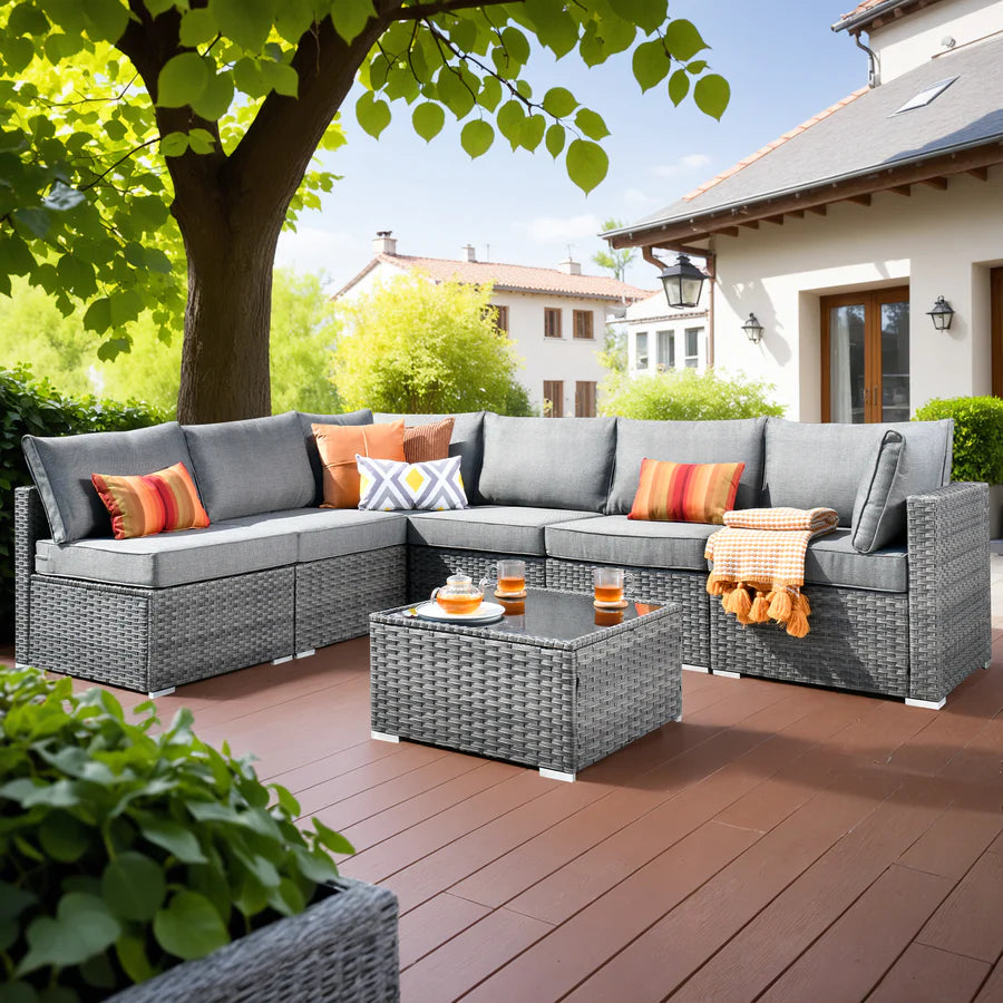 utdoor Sectional Furniture 7-Piece with Cushions and Table