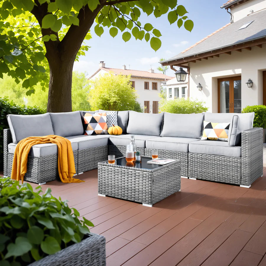 utdoor Sectional Furniture 7-Piece with Cushions and Table
