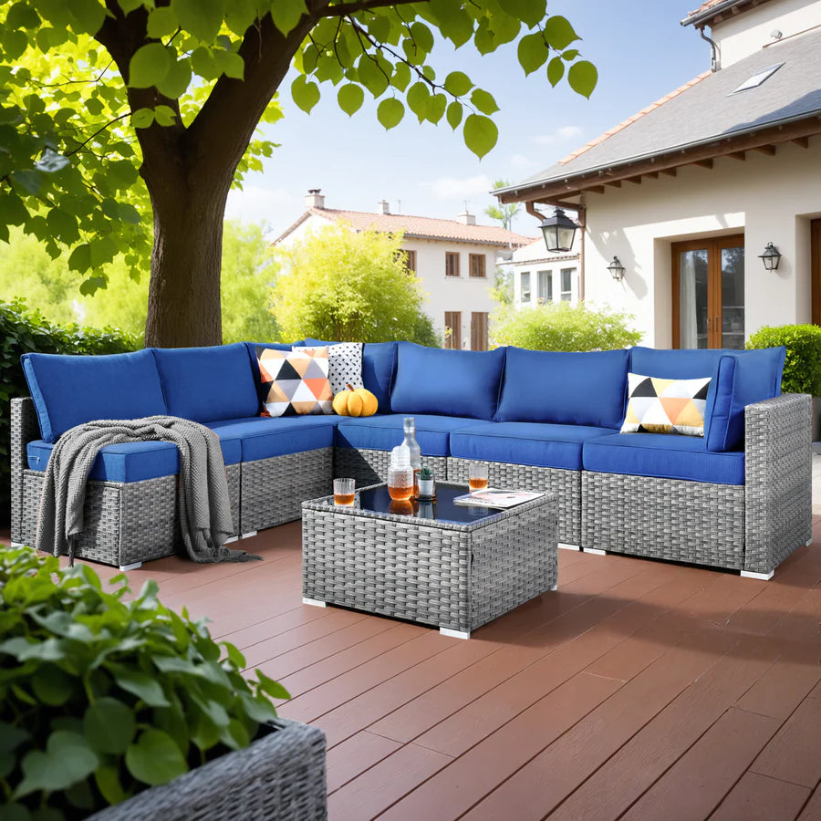 utdoor Sectional Furniture 7-Piece with Cushions and Table
