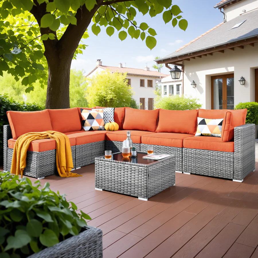 utdoor Sectional Furniture 7-Piece with Cushions and Table