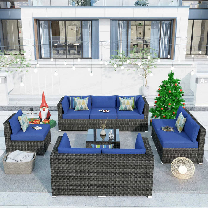 Outdoor Sectional Furniture 9-Piece with Cushions and Table