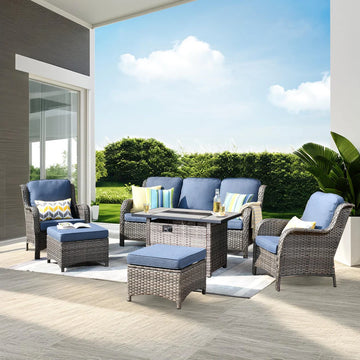 Patio 6-Piece Conversation Set with 42'' Rectangle Propane Fire Pit Table Kenard