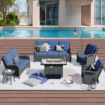 Patio Kenard 6-Piece Conversation Set with 42'' Rectangle Propane Fire Pit Table and Rocking Chairs