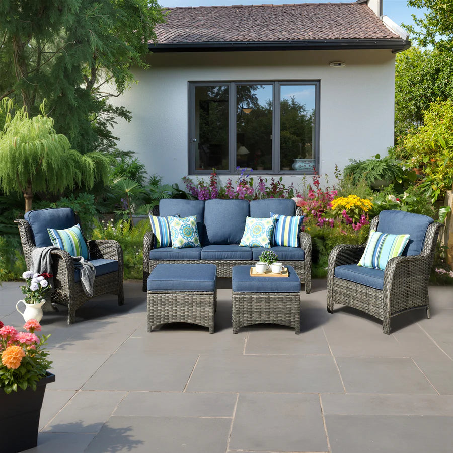 Patio Conversation Set 5-Piece with Cushions Kenard Curved Handrest