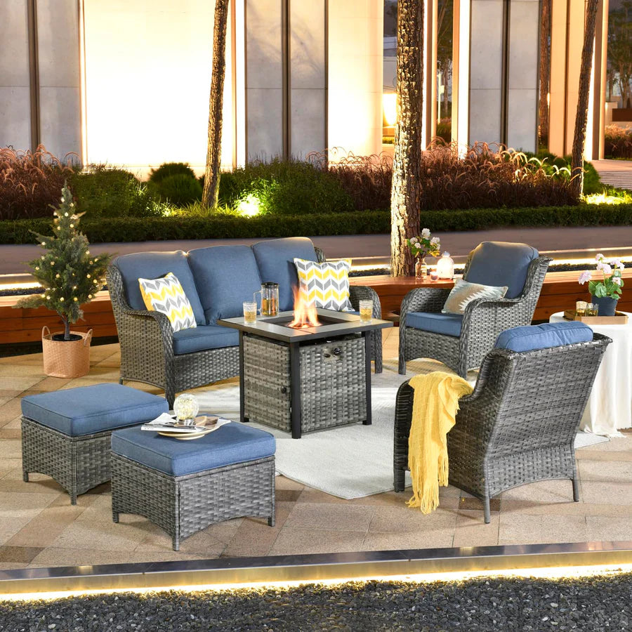 Patio Conversation Set 6-Piece with 30' Fire Pit Table and Kenard Set