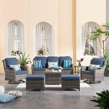 Patio Conversation Set 7-Piece with Swivel Chairs and Table Kenard
