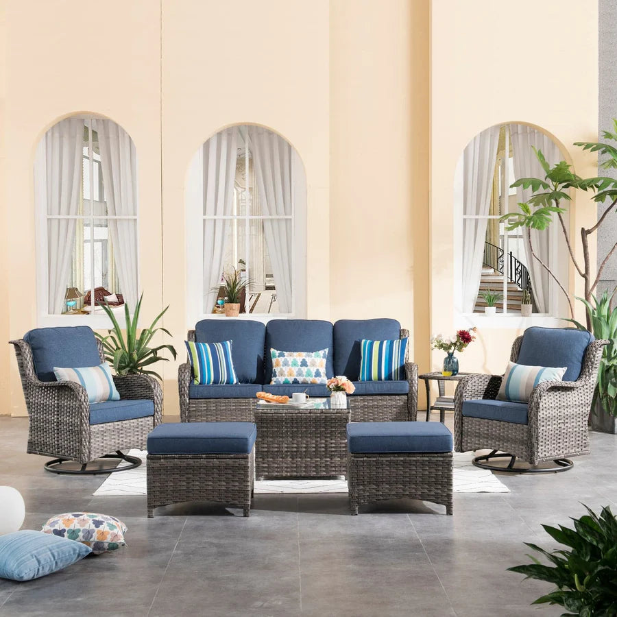 Patio Conversation Set 7-Piece with Swivel Chairs and Table Kenard