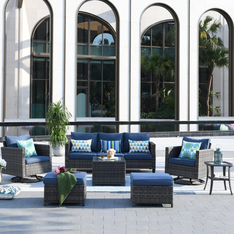 Patio Conversation Set 7-Piece with Swivel Rocking Chairs and Table