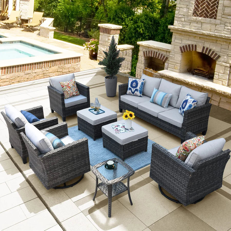 Patio Conversation Set 8-Piece with Swivel Rocking Chairs and Table