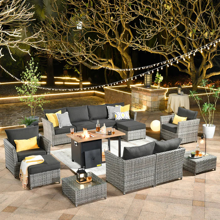 Patio Furniture Set 13-Piece include 42"Rectangle Fire Pit Table, Partially Assembled,BRS Series