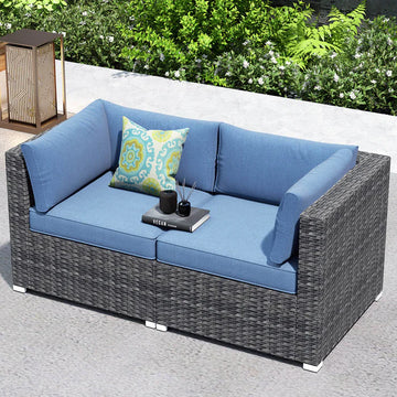 Patio Furniture Set 2-Piece Corner Sofa with Cushions and 4.13'' Wide Armrest