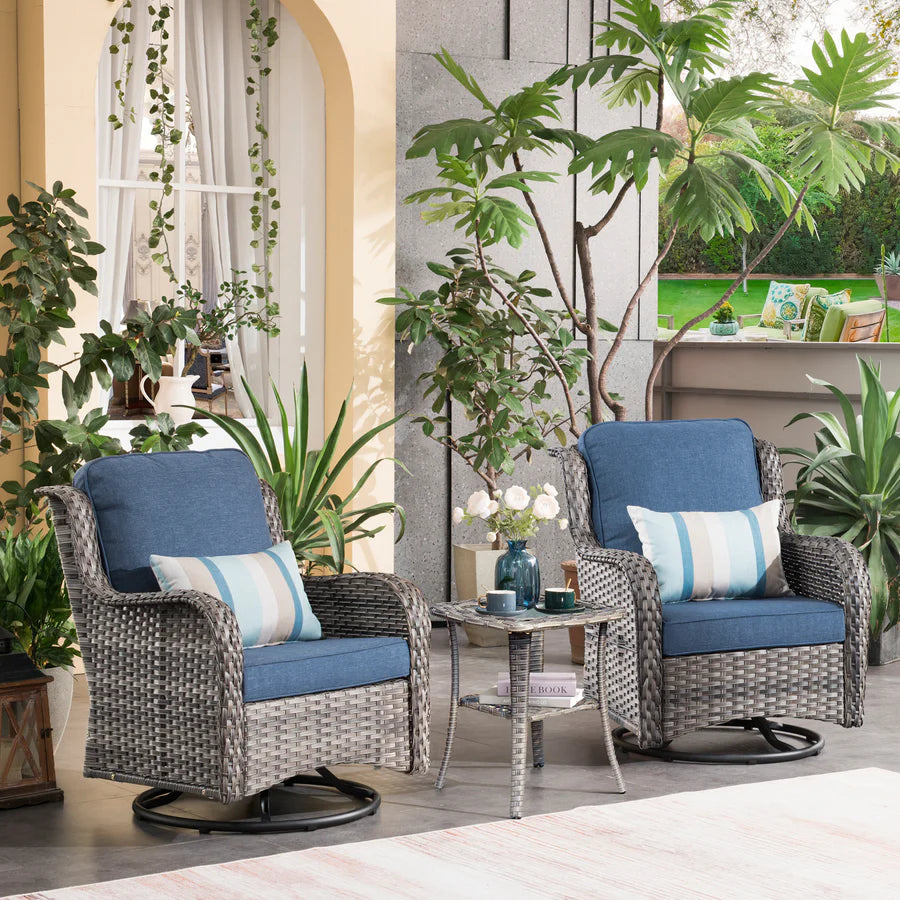 Patio Furniture Set 3-Piece with Swivel Chairs and Side Table Kenard