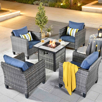 Patio Furniture Set 5-Piece with 30'' Fire Pit Table and Vultros Chairs